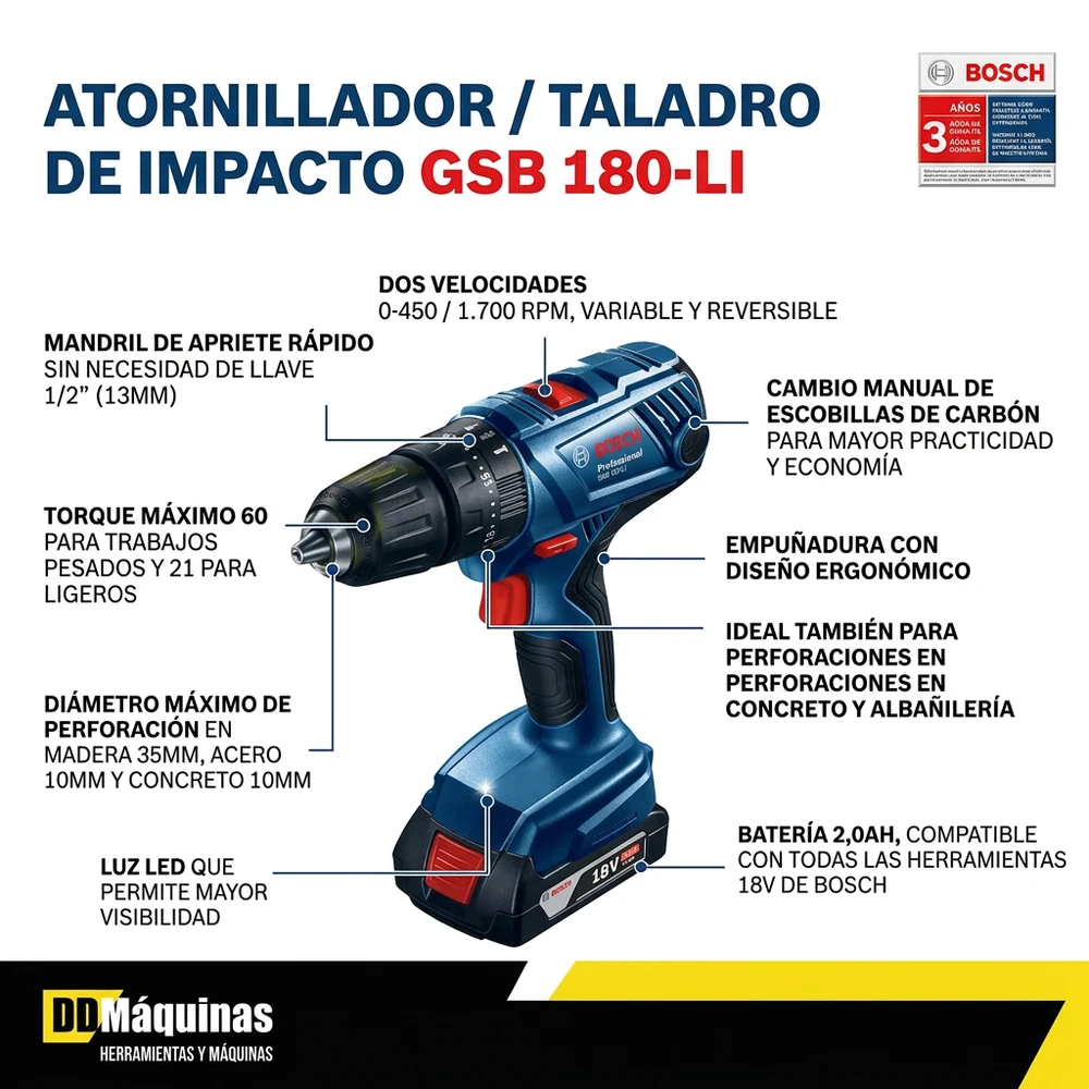 Foto de Taladro destornillador a batería Bosch Gsb180-li Gdx 180-li Azul