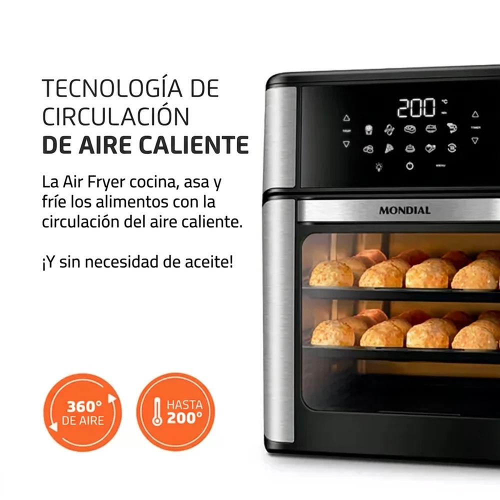 Foto de Freidora eléctrica Mondial AFO-12L-BI Forno Oven 12L Cor Preto/Inox Bivolt Negra